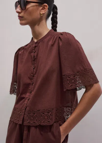 Me+em Cotton Lace Trim Cropped Top Cinnamon Brown