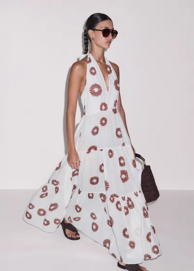 Me+em Cotton Modern Daisy Print Full Length Dress Soft White-cinnamon Brown