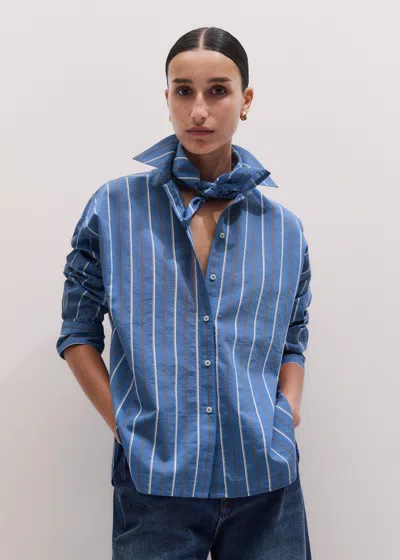 Me+em Cotton Relaxed Striped Shirt + Scarf Blue Multi