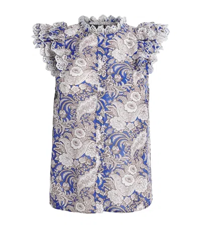 Me+em Cotton Ruffle Printed Blouse In Multi