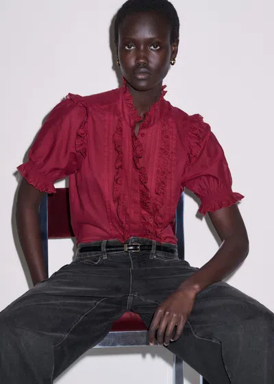 Me+em Cotton Schifflie Blouse Pomegranate Red