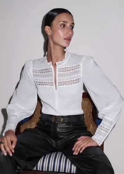 Me+em Cotton Shirred Lace Trim Top White