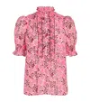 Me+em Silk Cotton Floral Print Blouse In Pink
