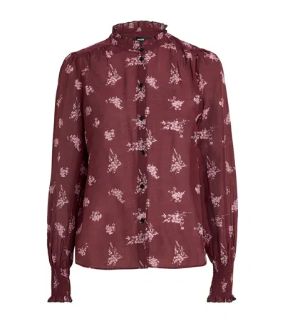 Me+em Cotton-silk Printed Blouse In Burgundy