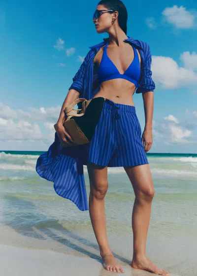 Me+em Cotton Stripe Beach Short Intense Blue-sky Blue