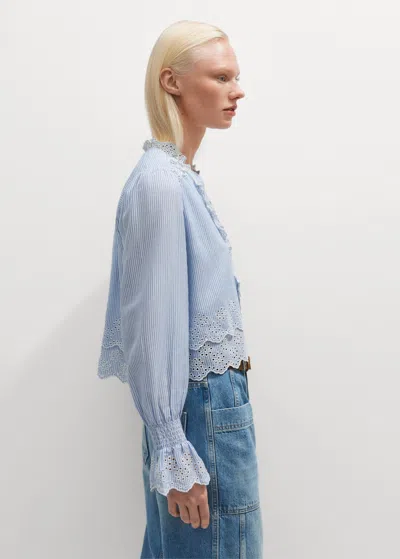 Me+em Cotton Stripe Broiderie Crop Top In Blue/white