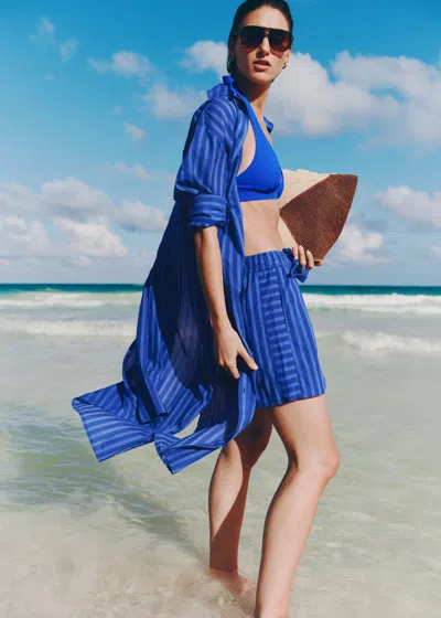 Me+em Cotton Stripe Midi Shirt Dress Intense Blue-sky Blue