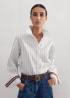 Me+em Cotton Stripe Relaxed Shirt In Natural Stripe With Merlot/gold Stripe