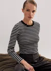 Me+em Cotton Stripe Rib Long Sleeve Top In Black/soft White