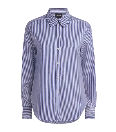 Me+em Cotton Stripe Ruffled Shirt In Blue