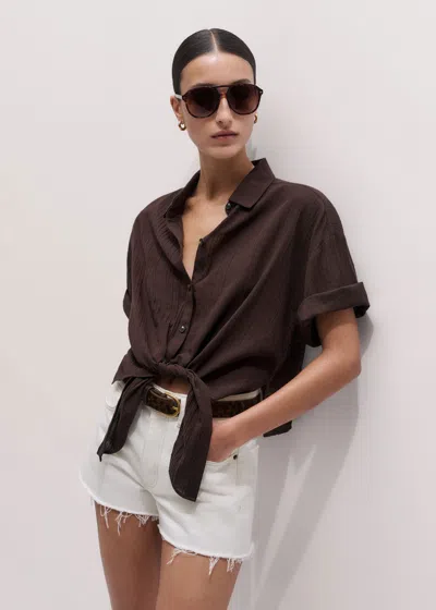 Me+em Cotton Tie Front Beach Shirt Cocoa Brown