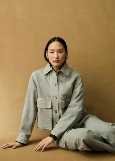 Me+em Cotton Twill Workwear Jacket In Pastel Green