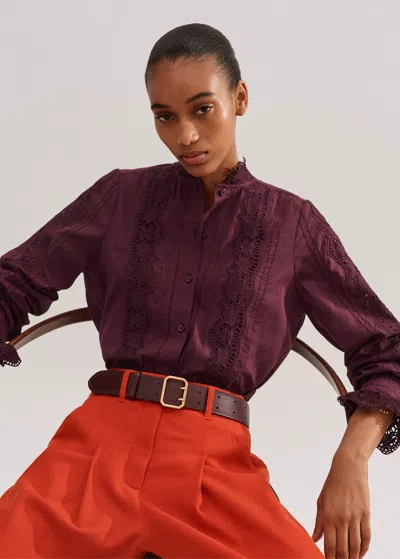 Me+em Cotton Voile Embroidery Blouse In Deep Merlot