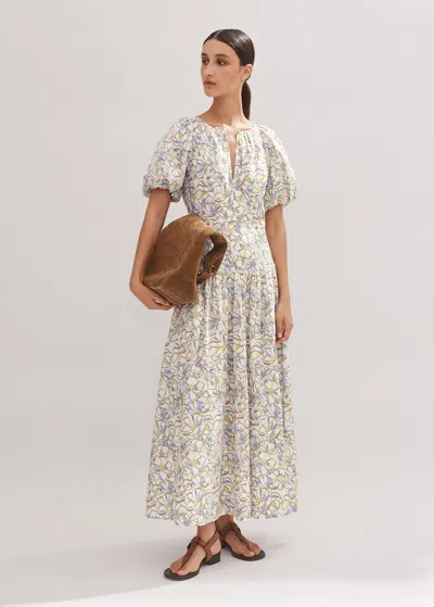 Me+em Cotton Voile Floral Print Maxi Dress In Light Cream/blue/multi |  ModeSens