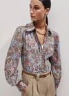 Me+em Cotton Voile Intricate Paisley Print Blouse In Sugar Pink/light Cream/multi