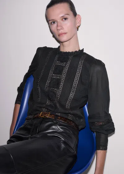 Me+em Cotton Voile Lace Top Black
