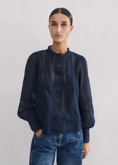 Me+em Cotton Voile Lace Top In Navy
