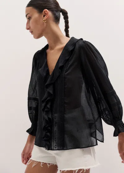 Me+em Cotton Voile Ruffle Blouse Black