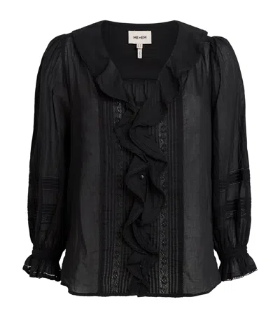 Me+em Cotton Voile Ruffle Blouse In Black