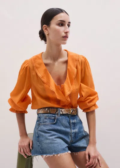 Me+em Cotton Voile Ruffle Blouse Orange