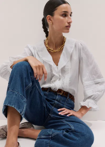 Me+em Cotton Voile Ruffle Blouse White
