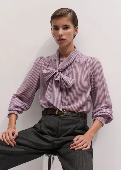 Me+em Cotton Voile Stripe Blouse + Tie Smoke Pink Multi In Purple