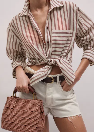 Me+em Cotton Voile Stripe Boyfriend Shirt Cinnamon Brown-light Cream