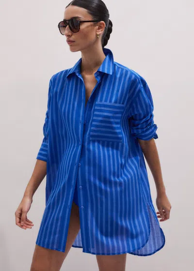 Me+em Cotton Voile Striped Beach Shirt Intense Blue-sky Blue
