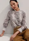 Me+em Cotton Voile Sweet Pea Print Blouse In Light Cream/butter Cream/multi