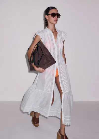 Me+em Cotton Voile Trim Detail Maxi Dress + Slip Soft White In Multi