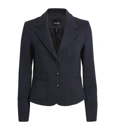 Me+em Cotton-blend Herringbone Cropped Jacket In Navy