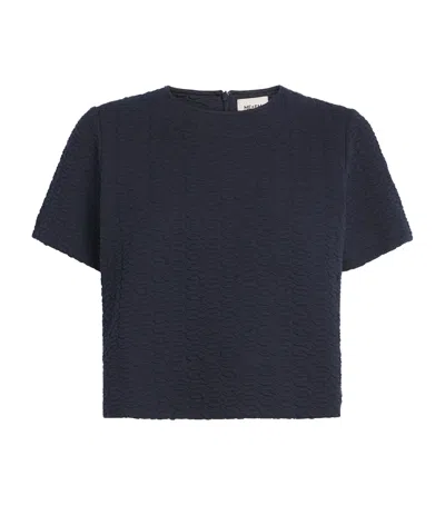Me+em Cotton-blend Jacquard Cropped T-shirt In Navy