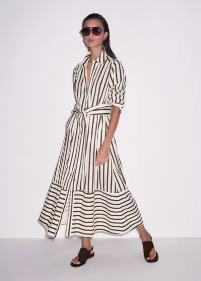 Me+em Crease-less Linen Spring Stripe Maxi Dress + Belt Light Cream Multi In Neutral