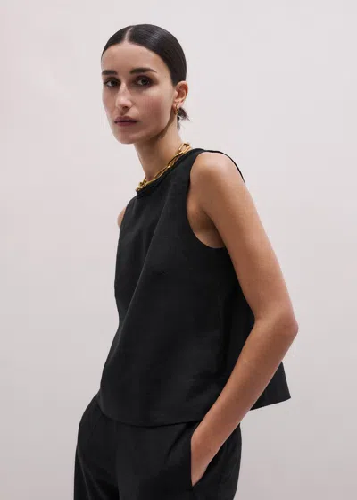 Me+em Crease-less Linen Crochet Trim Straight Top Black