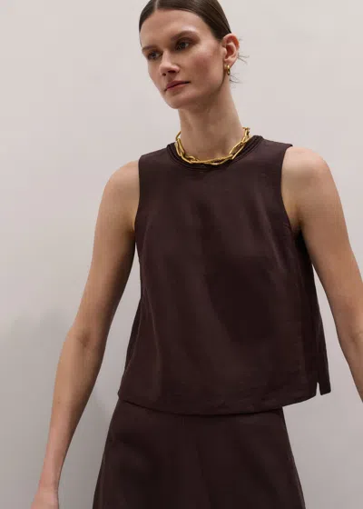 Me+em Crease-less Linen Crochet Trim Straight Top Cocoa Brown