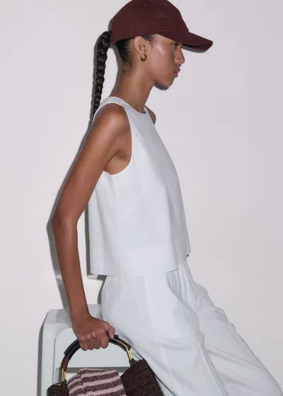 Me+em Crease-less Linen Crop Shell Top Soft White