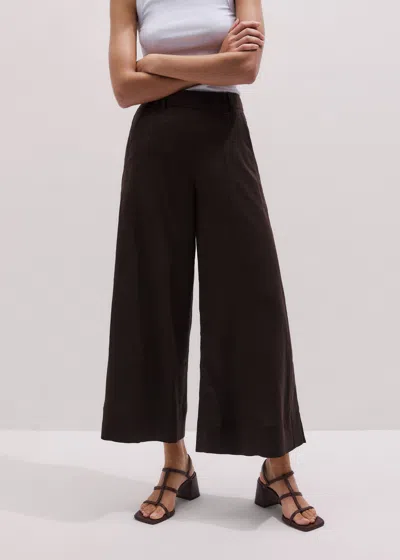Me+em Crease-less Linen Cropped Wide Leg Trouser Cocoa Brown In Gold