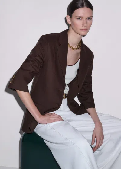 Me+em Crease-less Linen Deconstructed Lightweight Summer Blazer Cocoa Brown