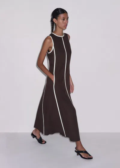 Me+em Creaseless Linen Effortless Summer Maxi Dress Brown-light Cream In Black