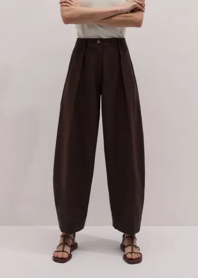 Me+em Crease-less Linen Exagerated Taper Trouser Cocoa Brown In Multi