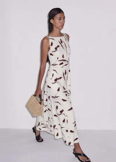 Me+em Crease-less Linen Modern Tulips Print Maxi Dress Light Cream-brown In White