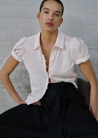 Me+em Crease-less Linen Pouf Sleeve Blouse Iced Pink