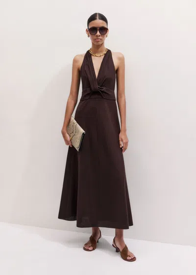 Me+em Crease-less Linen Twist Front Maxi Dress Cocoa Brown
