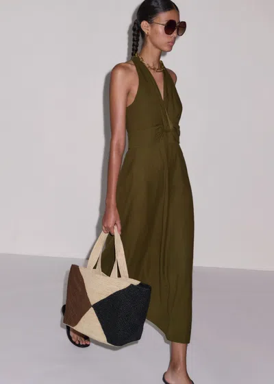 Me+em Crease-less Linen Twist Front Maxi Dress Olive Green