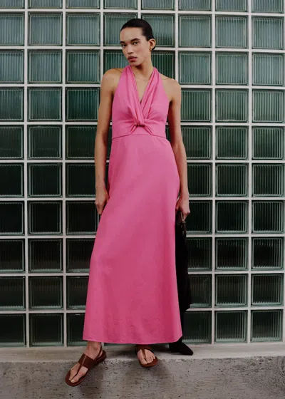 Me+em Crease-less Linen Twist Front Maxi Dress Summer Pink In Multi