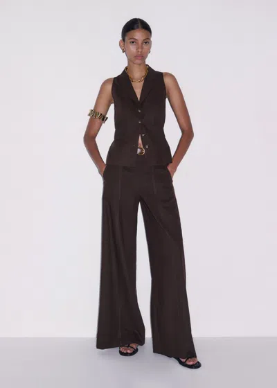 Me+em Crease-less Linen Wide Leg Trouser Cocoa Brown In Black