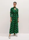 Me+em Crepe Birds Of Paradise Maxi Dress + Belt In Navy/clover Green/blue