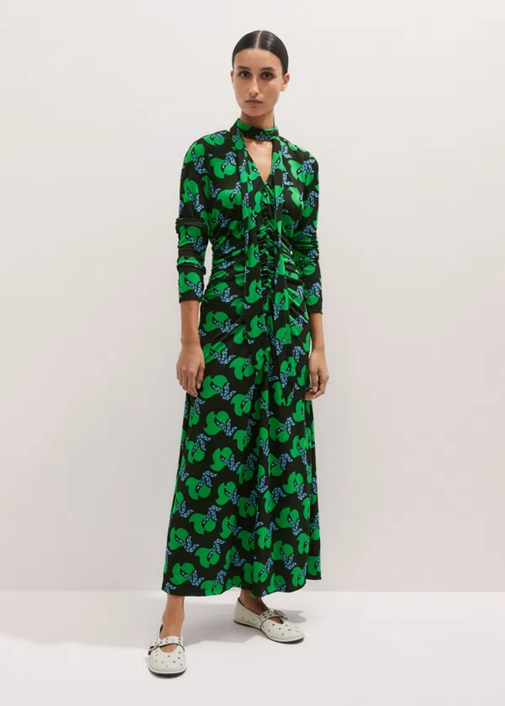 Me+em Crepe Birds Of Paradise Maxi Dress + Belt In Navy/clover Green/blue |  ModeSens