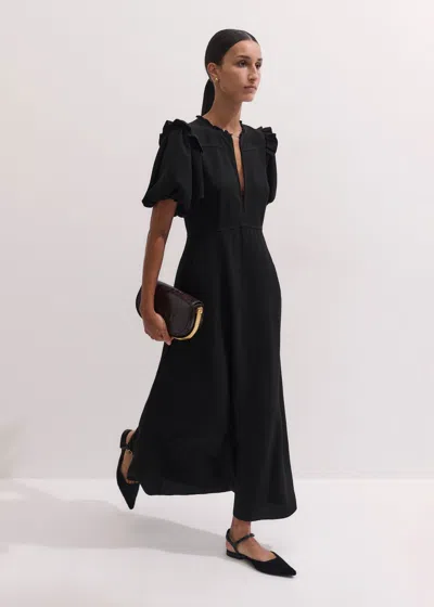 Me+em Crepe Ruffle Sleeve Maxi Dress Black