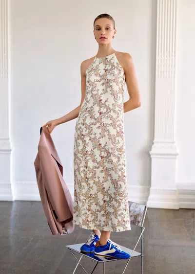 Me+em Crepe Whimsical Bulbs Print Slim Maxi Dress Light Cream-multi In Brown